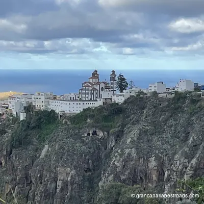The distinctive church of Moya, perched high above the ravine of the same name