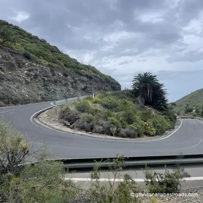 GC 75: a hairpin curve nestled in the greenery between Moya and the ocean